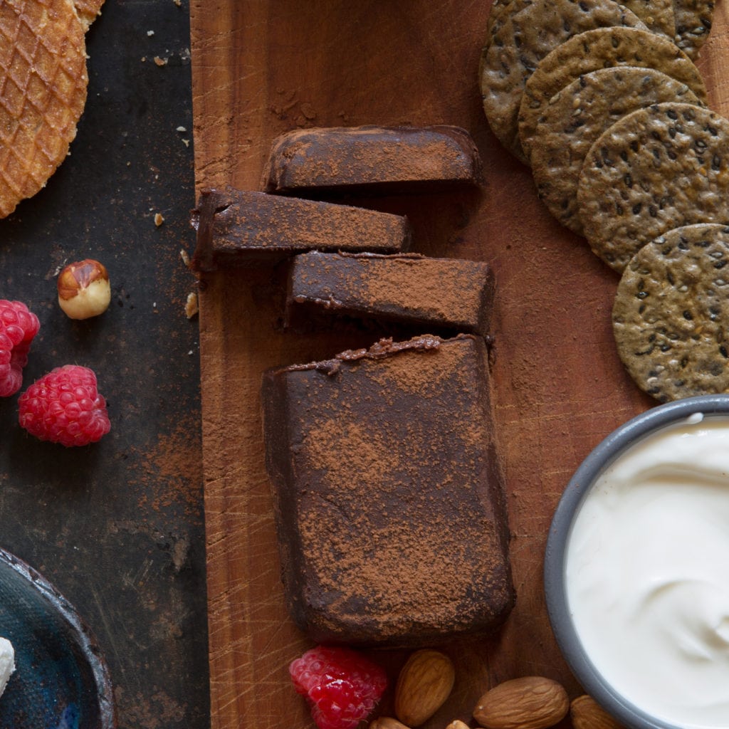 mont vert pate chocolate with crackers and almonds