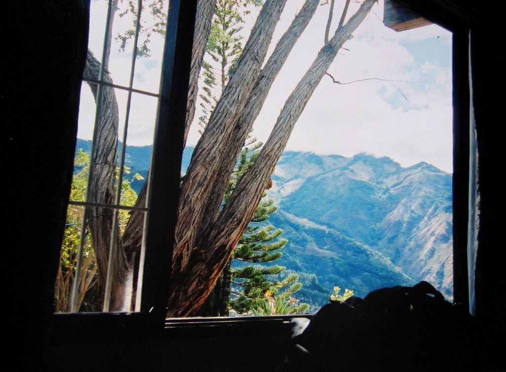 view of mountains through the window