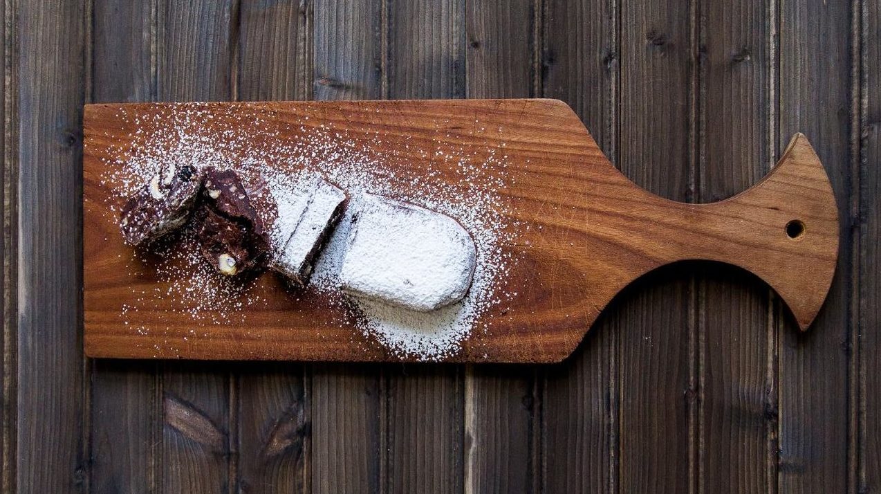 chocolate pate on wooden board