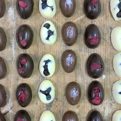 fruit and salt chocolate eggs