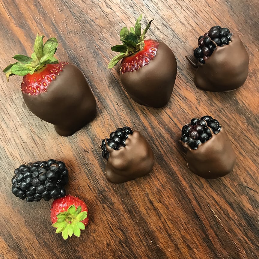 chocolate dipped strawberries and blackberries