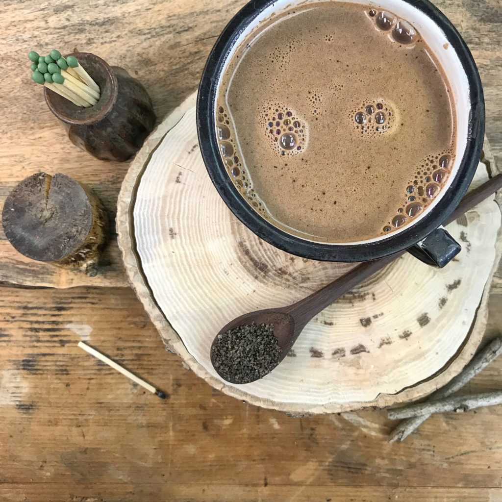 Bone fire cocoa hot chocolate with ingredients