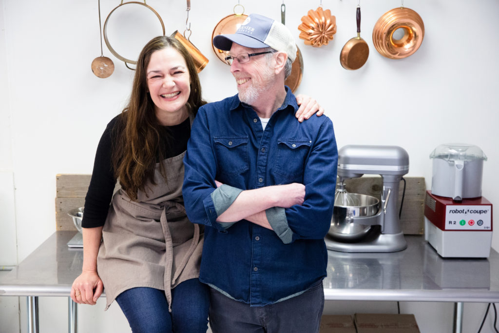 Vermont chocolatiers John Singer and Dar Tavernier-Singer of Tavernier Chocolates inside their kitchen