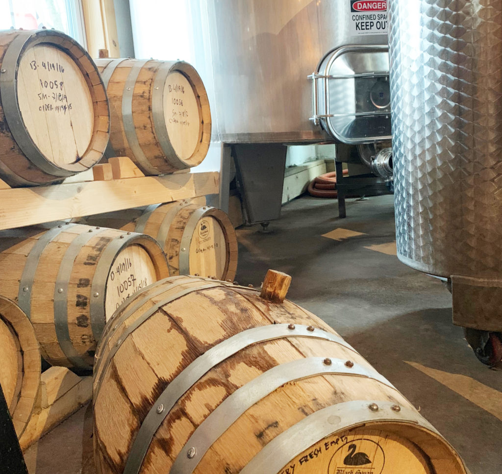 Whiskey barrels at SILO Distillery