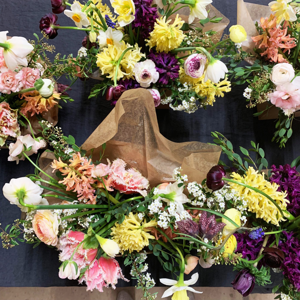 Overhead shot of fresh Vermont flower bouquets