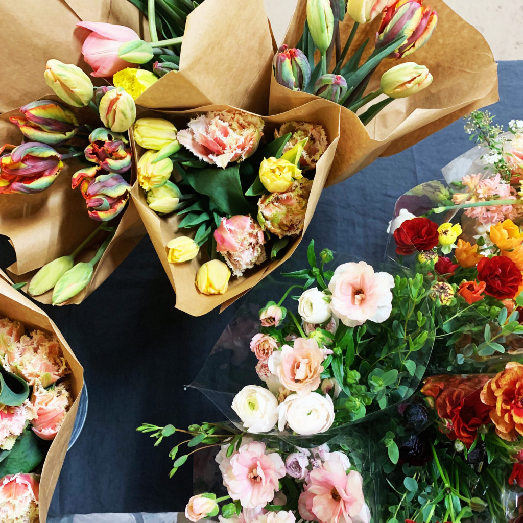 Overhead shot of flower bouquets