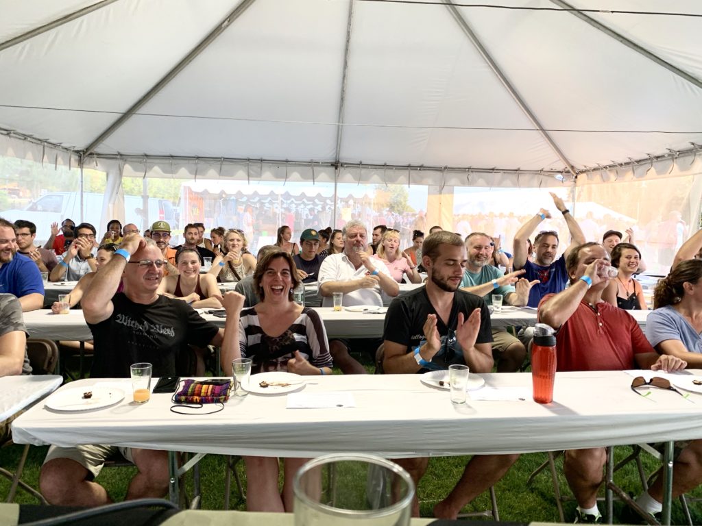 an enthusiastic crowd for the chocolate pairing and craft beer tasting!