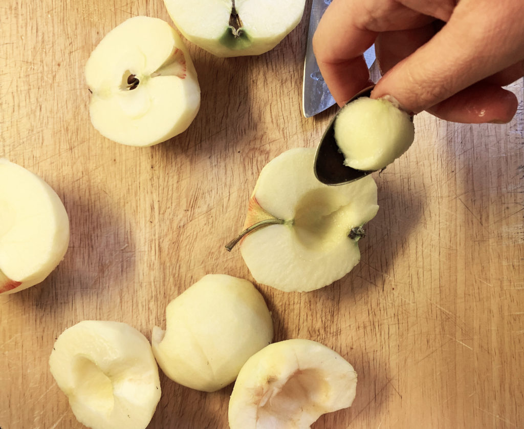 Coring apples for french apple cake