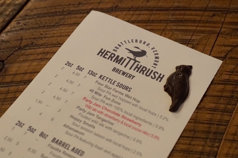 Menu of beers at Hermit Thrush brewery