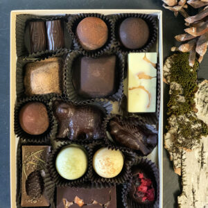 Overhead shot of Mountain Trail Bonbon Collection in box