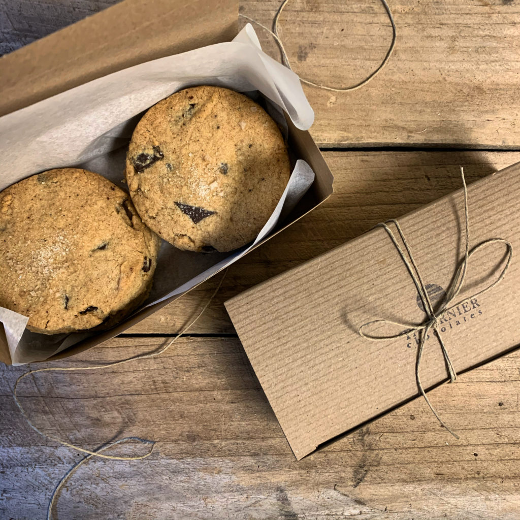 Open box of Salted chocolate chunk porcini rosemary shortbread 