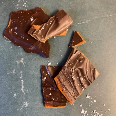 Tavernier Chocolates toffee bars with chocolate and sea salt.