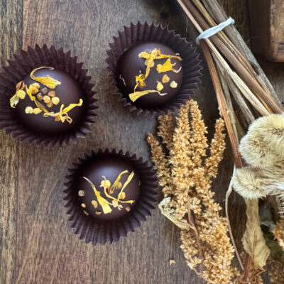 Queen Bee Truffles with topped with yellow calendula petal